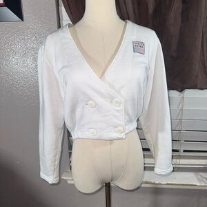 Y2K Authentic Extra SPORTSWEAR Ladies Top Sz White Crop Long Sleeve